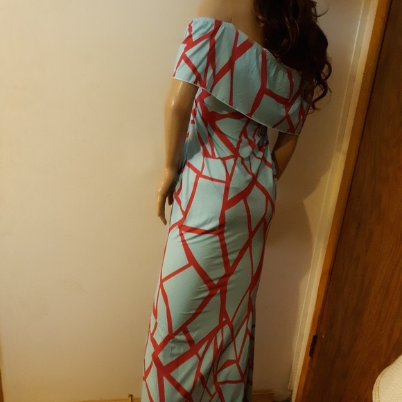 Womens Off Shoulder Full Length Bodycon Dress Sz M - Picture 6 of 7